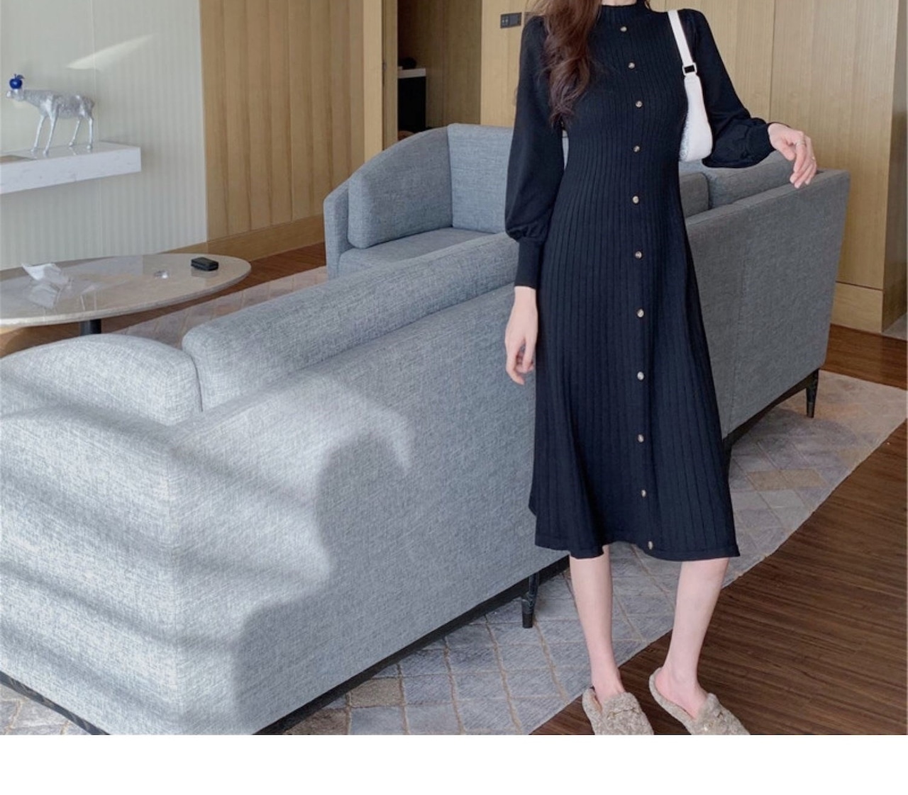 パフスリーブニットワンピース