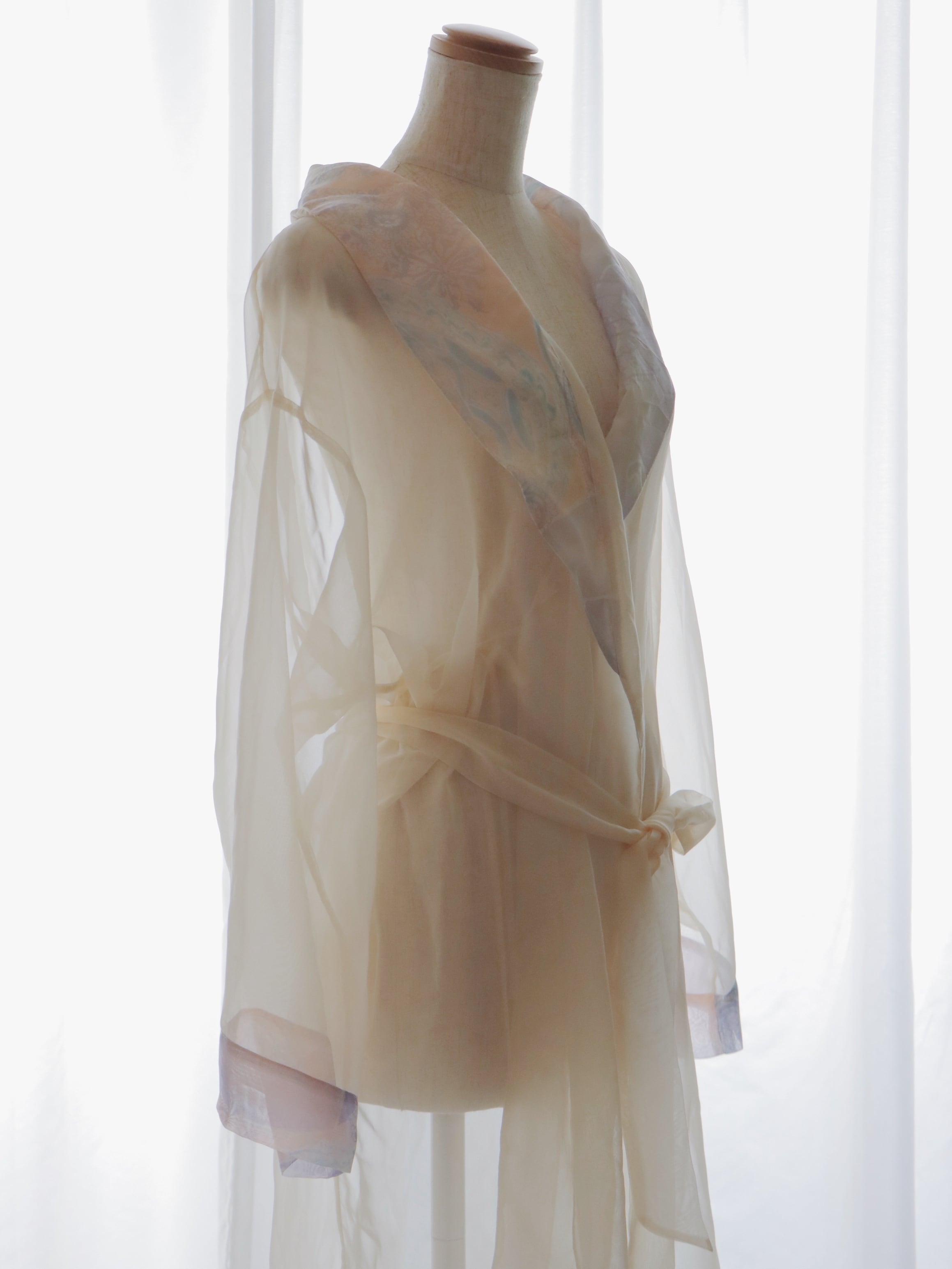 ●90-00s pale color design collared sheer gown cardigan