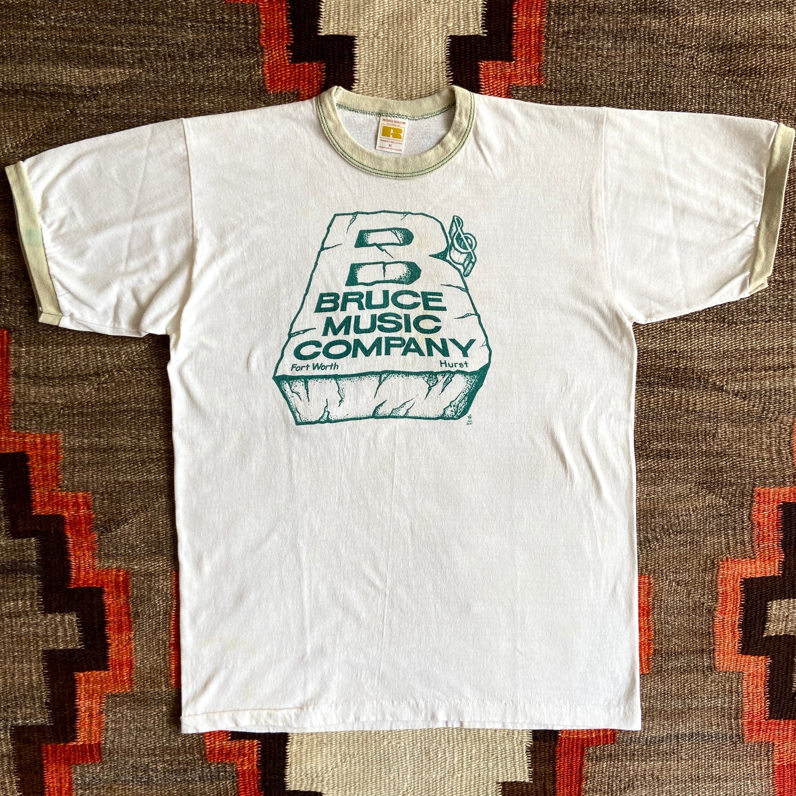1980s RUSSELL "Bruce Music Company" Ringer Tee M Made in USA H075
