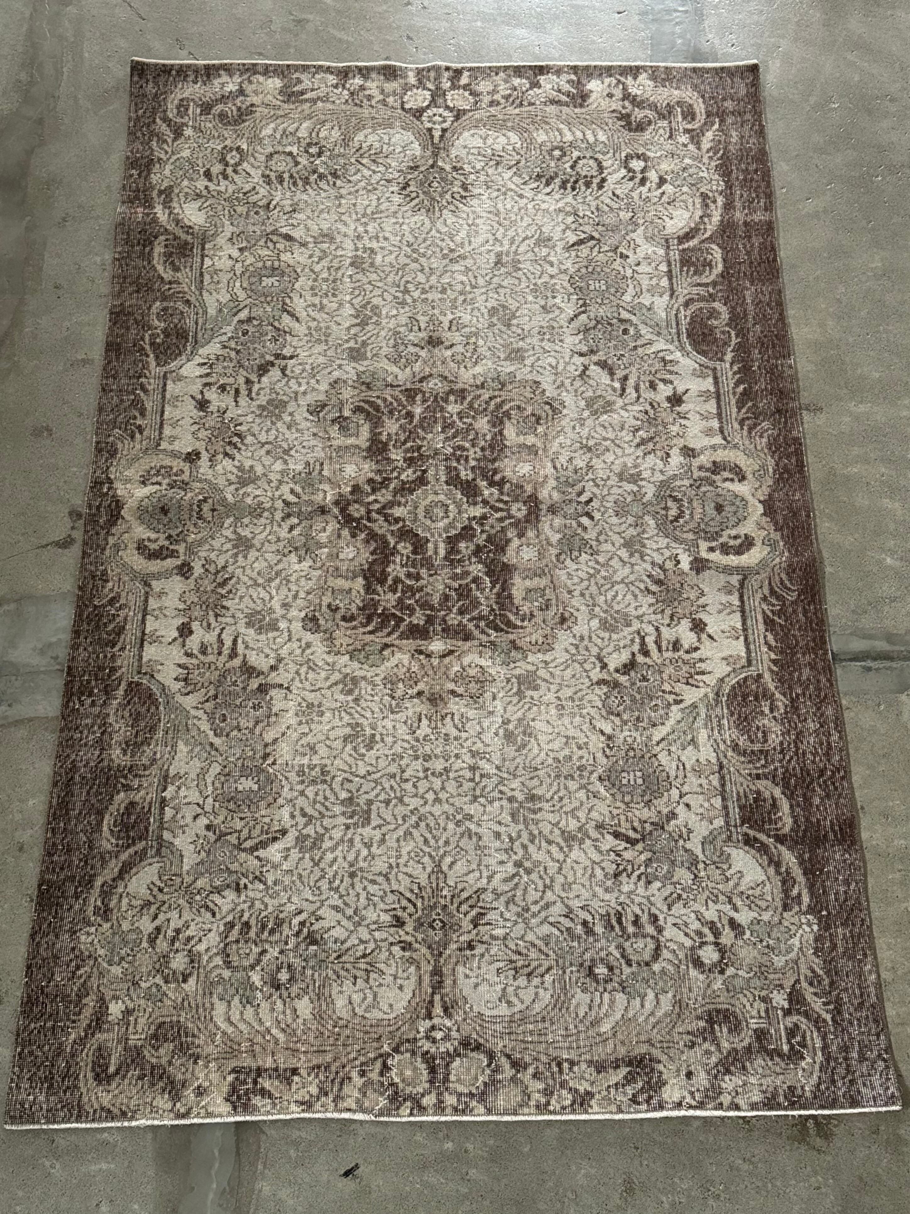 49×100 コーラルピンク×ブルー ボタニカル トルコヴィンテージラグ