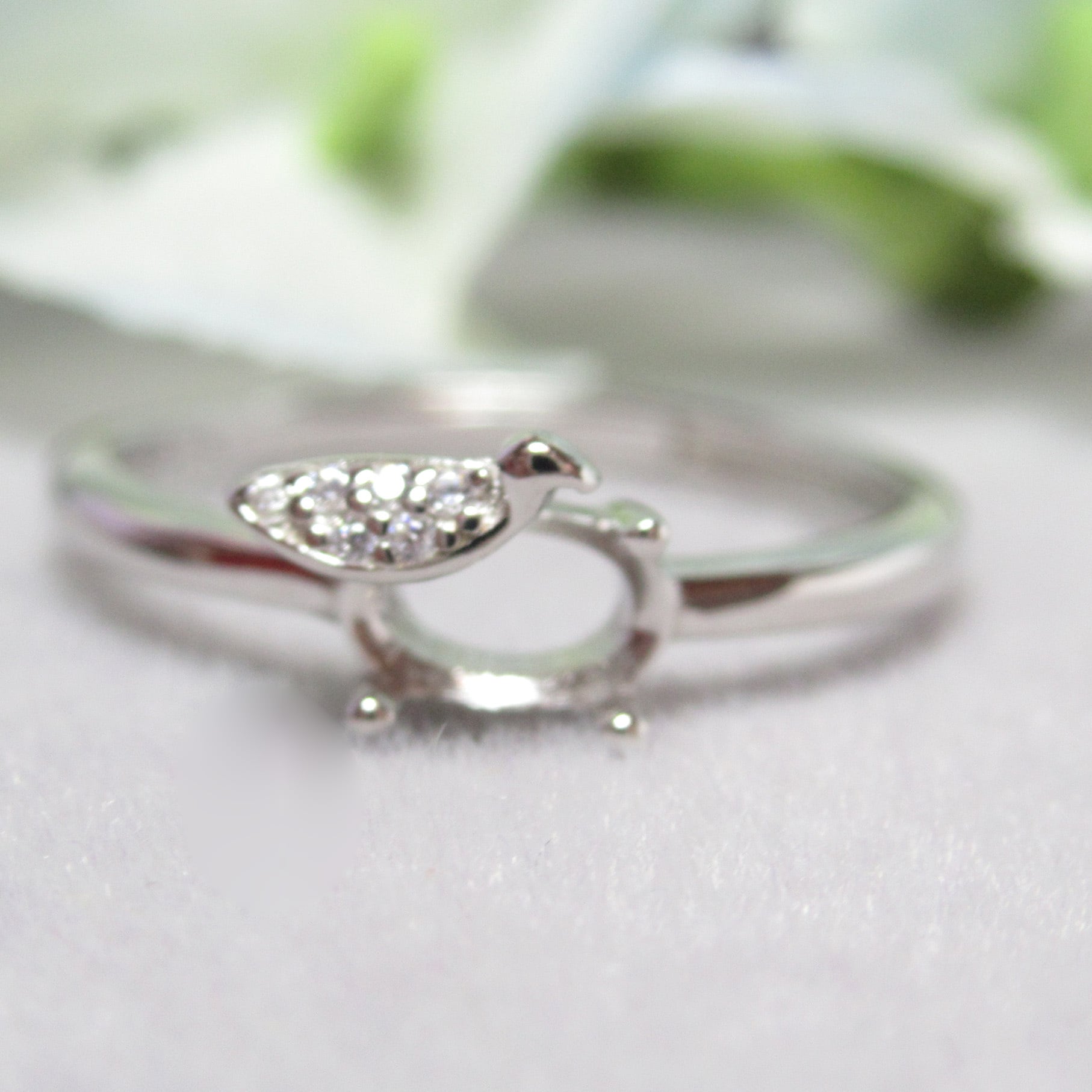 アウトレット6×4㎜ アップルCZ S925 リング台 SV