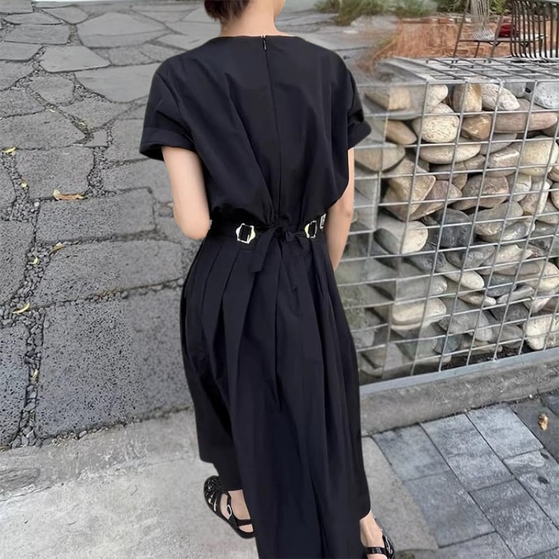 バックバックルウエストシェイプワンピース R01214