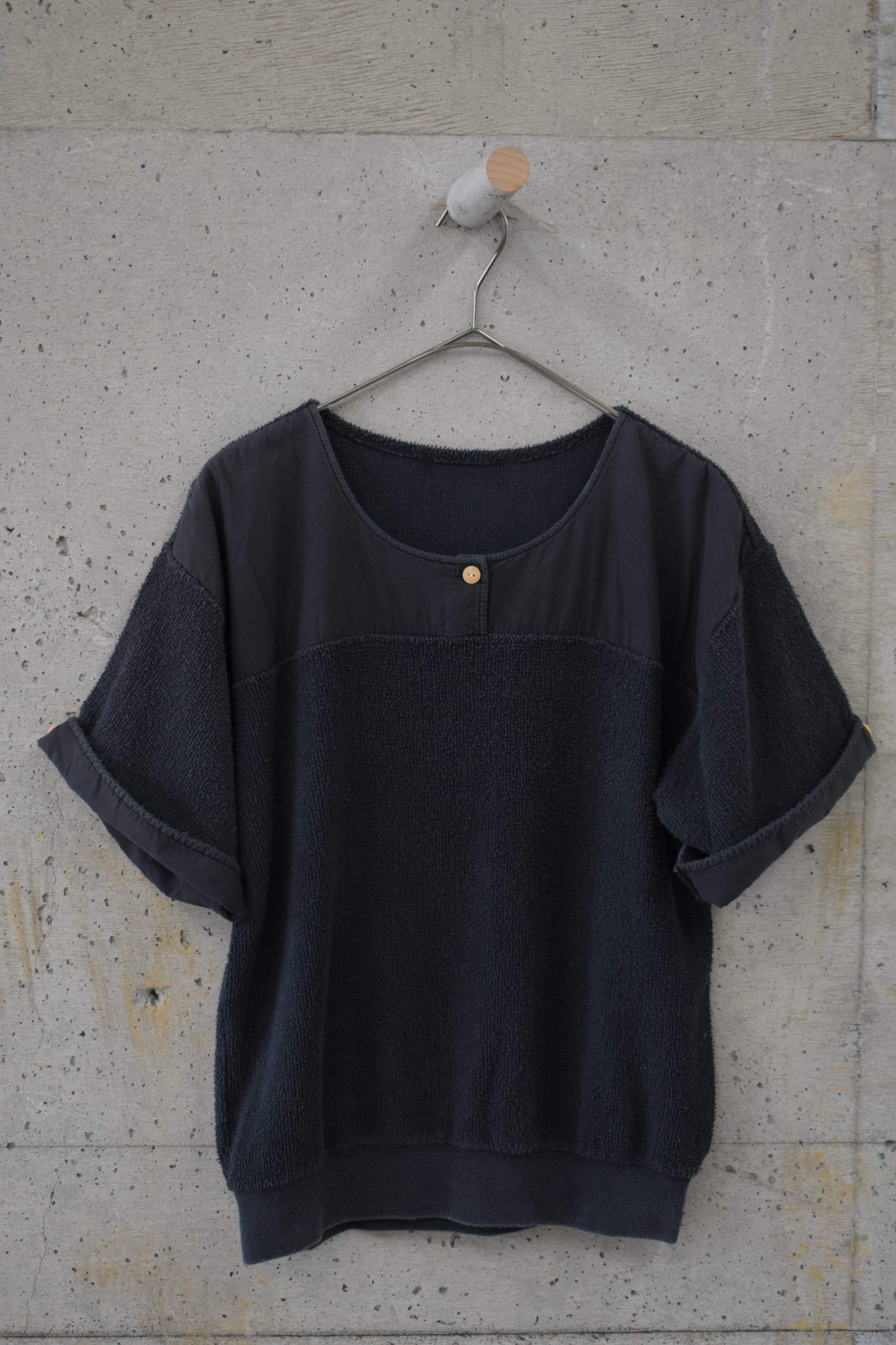 Black pile fabric panel T-shirt