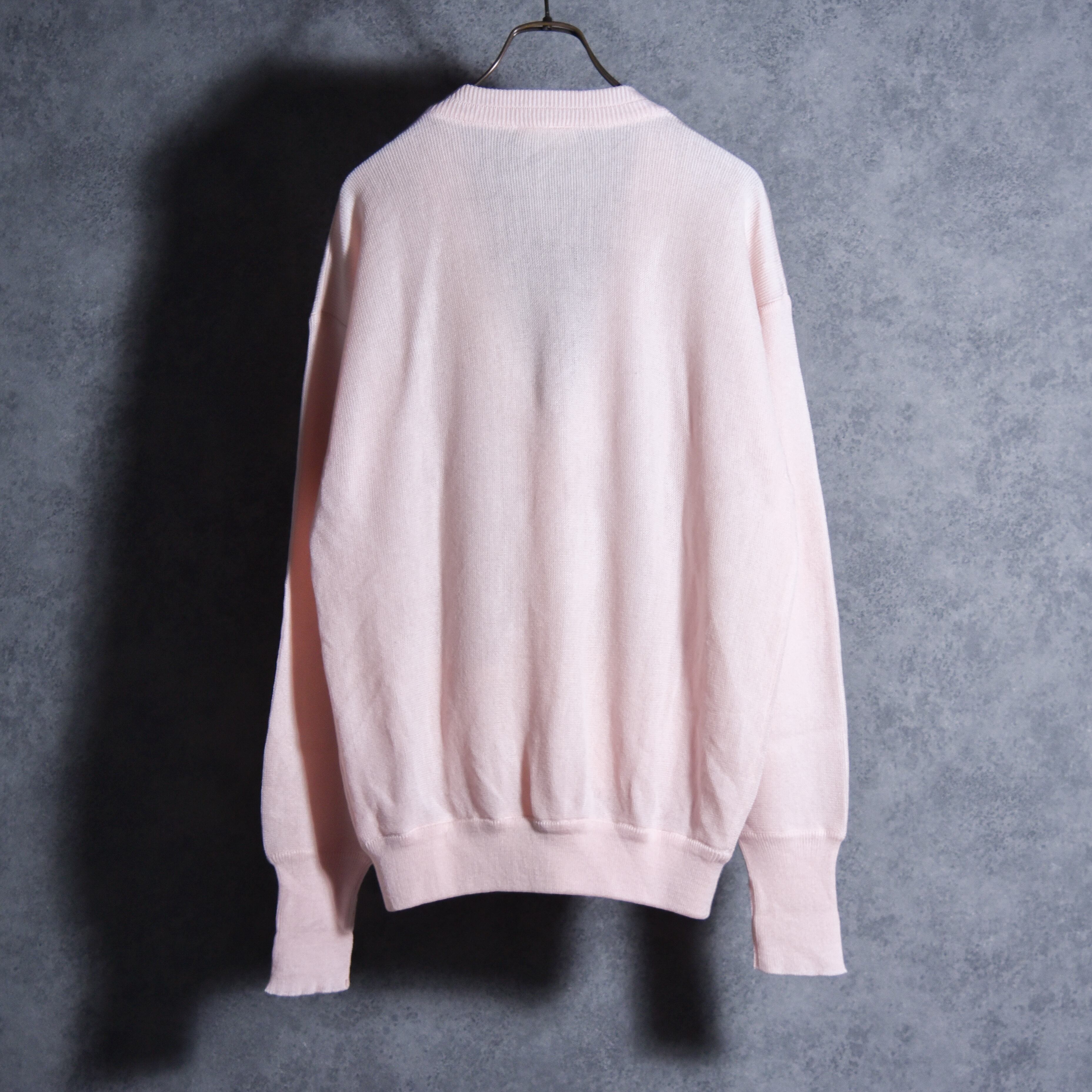 70-80s LACOSTE Spanish V-neck Knit Cardigan Pink スペイン製