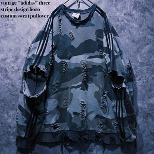 【doppio】vintage “adidas” three stripe design boro custom sweat pullover