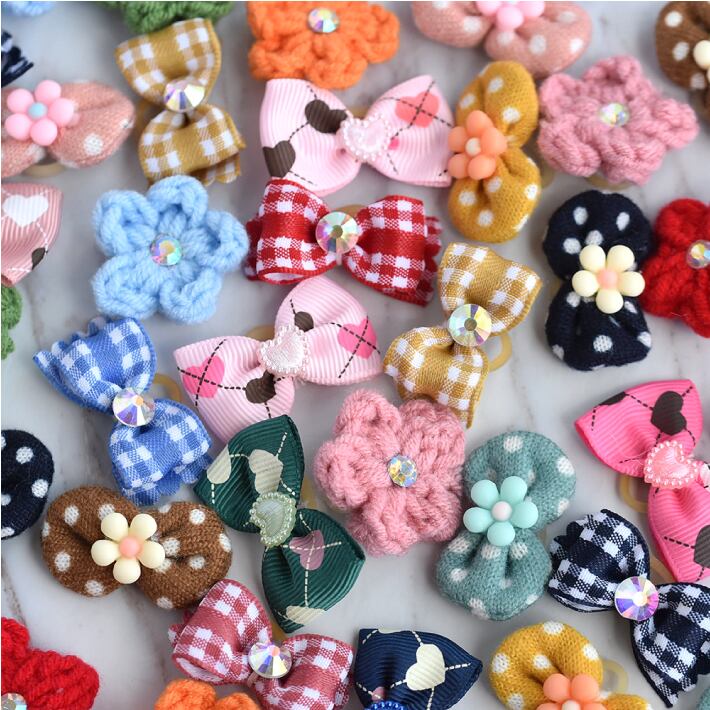 ペット用リボンお花 092】犬用リボン トリミングチョーカー お花 オーガンジー✿ランダム