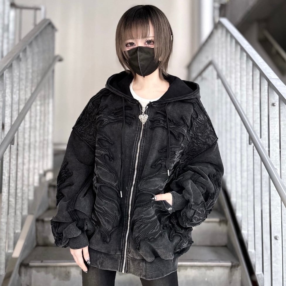 【Backstage pass】CRIMSON GHOST HOODIE(クリムゾン ゴースト フーディー)ビッグシルエット ジップアップ パーカー  GBS5503 パーカー ユニセックス サブカル 地雷系