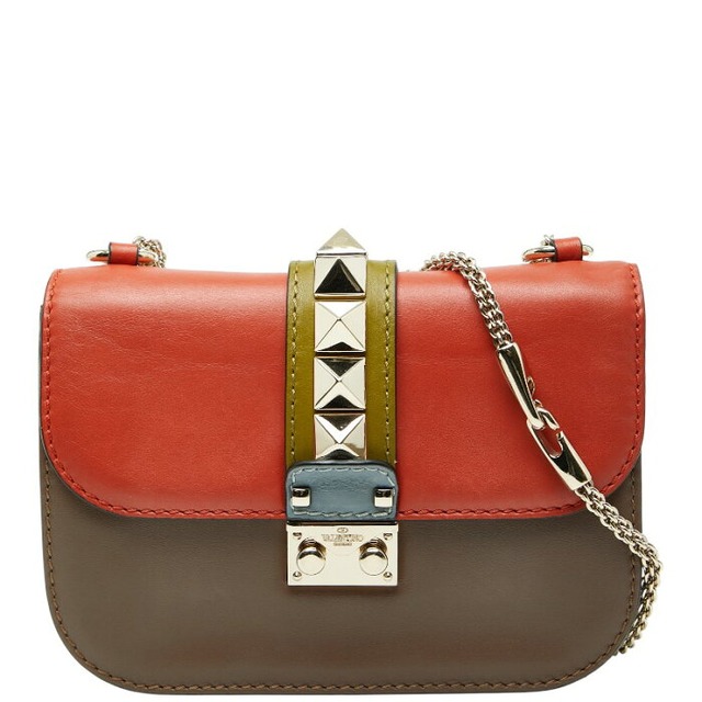 ヴァレンティノ ロックスタッズ チェーン ショルダーバッグ レッド マルチカラー レザー レディース VALENTINO 【中古】