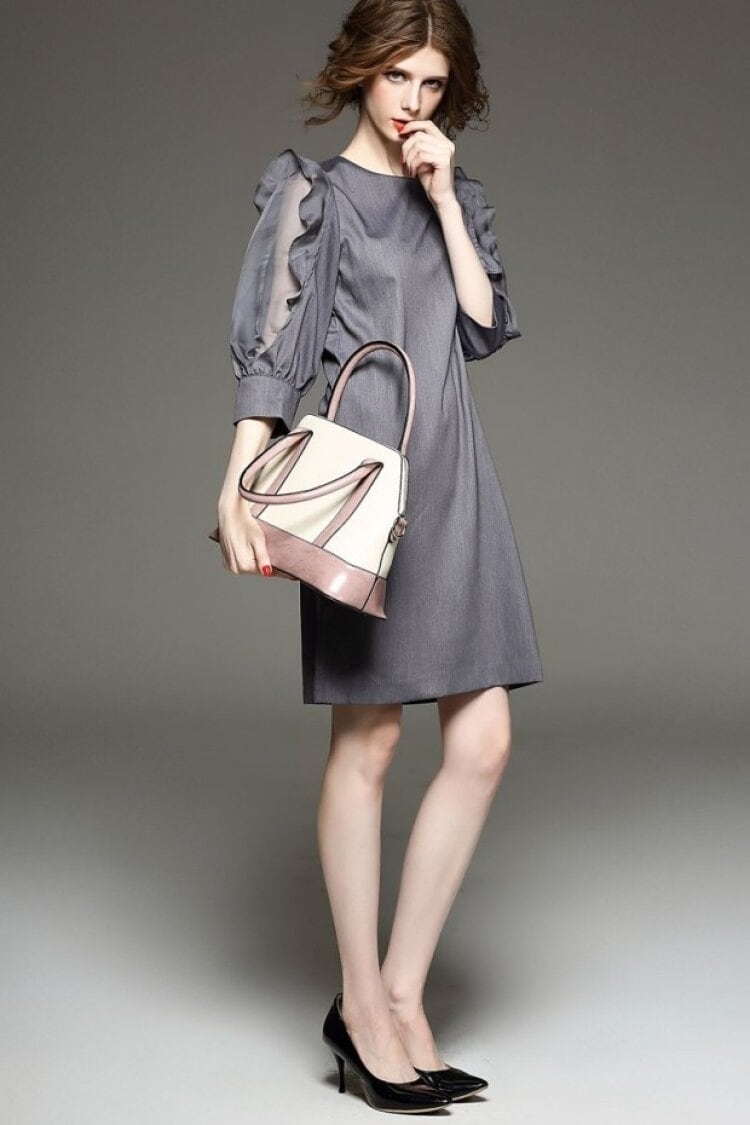 ドレス 二次会ドレス 膝丈ドレス Iラインドレス 膝丈 ひざ丈 袖あり 7分袖 七分袖 ラウンドネック Iライン きれいめ 大人女子 きれいめ シンプル ナチュラル 大人 上品 おしゃれ お洒落 無地 10代 20代 レディース 女性用 パーティー イベント ホテル レストラン ファッション スタイル 美脚 秋 二次会 2次会 お呼ばれ パーティー パーティ サイズ M L XL 2XL 3XL 灰色 グレー