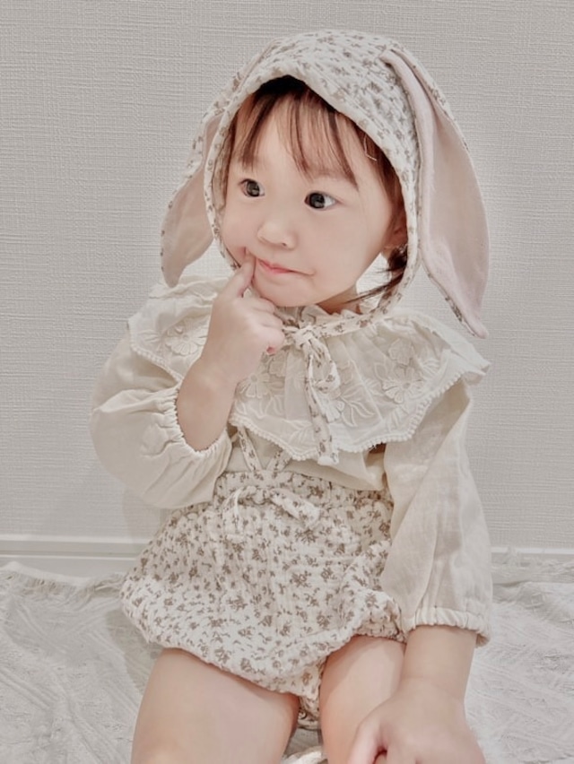 即納⌇花柄 サスペンダー ブルマ うさぎ ボンネット セット