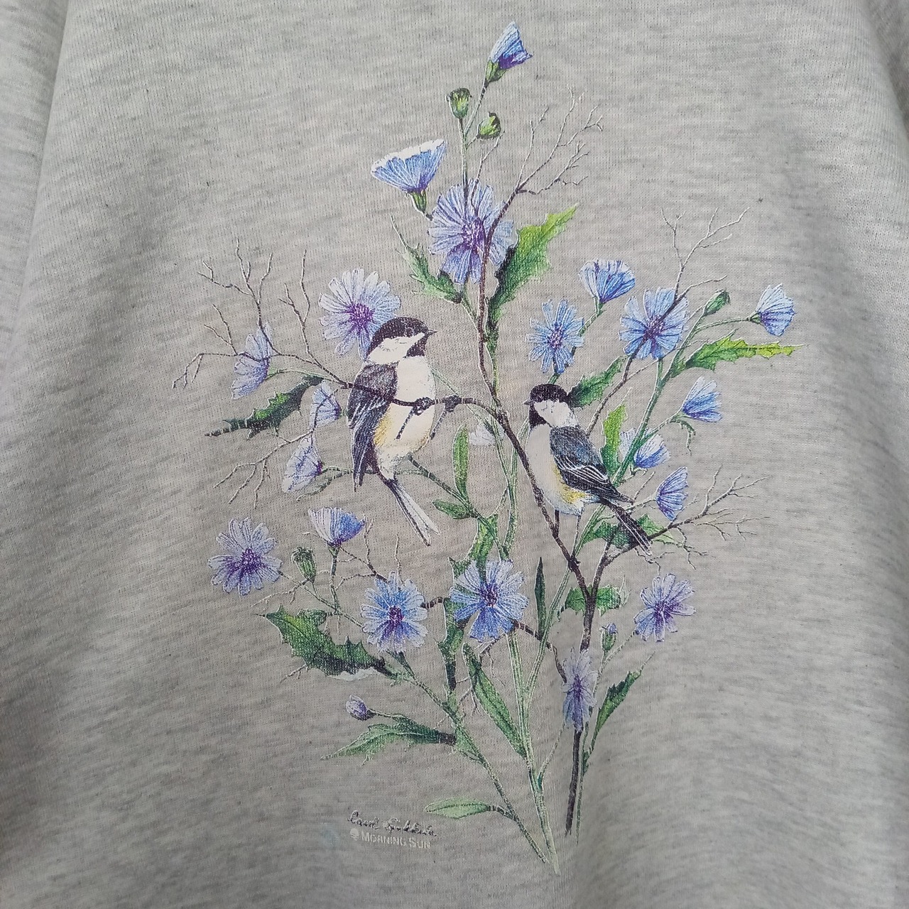 90s　アメリカ製　ジャージーズ　スウェット　トレーナー　アニマル柄　プリント　グレー　L