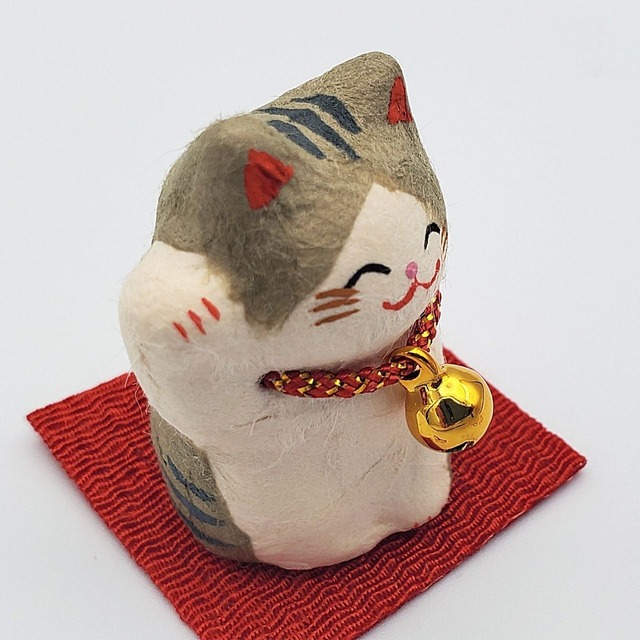 ちぎり和紙の可愛い招き猫(グレー猫)
