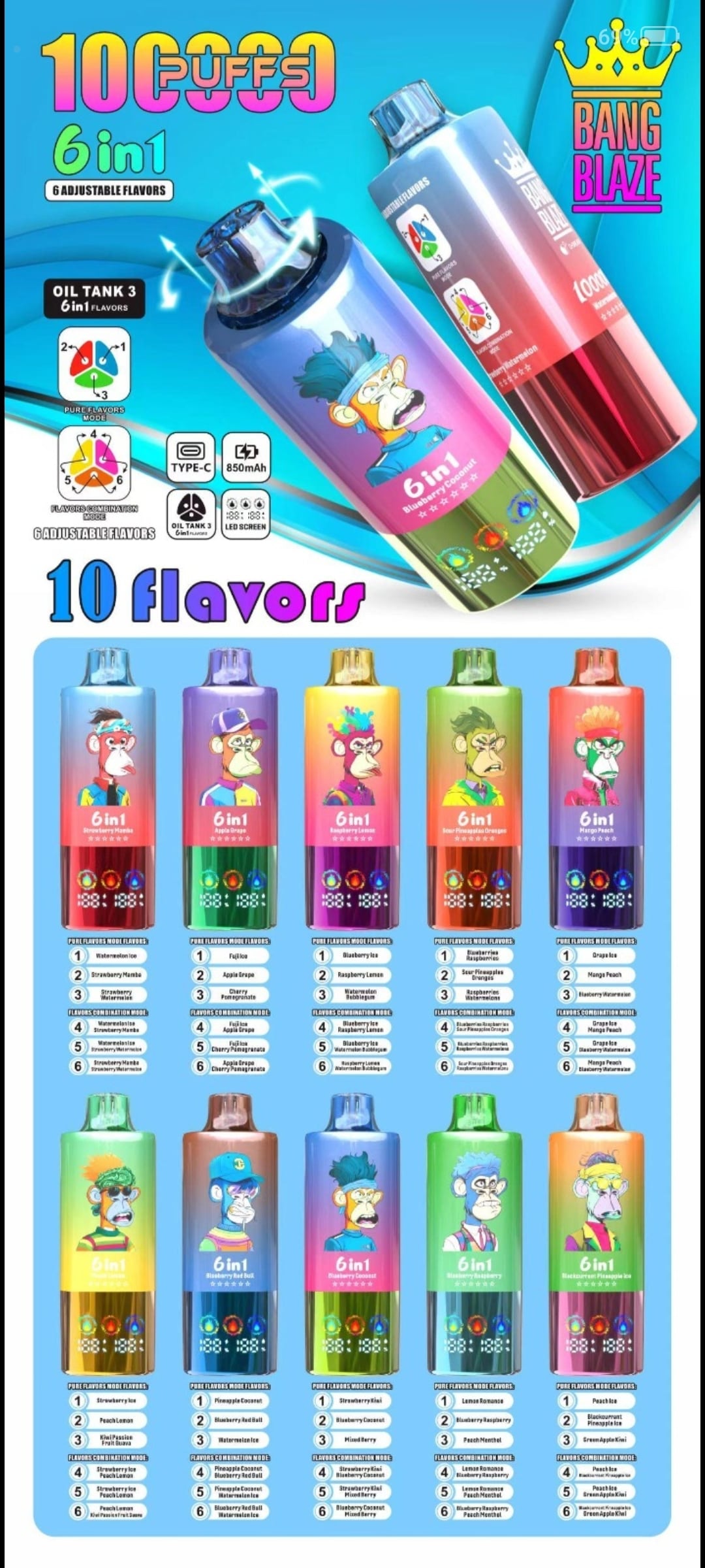 BANG BLAZE 100000 6IN1 | vapeshopkina@nicopuff