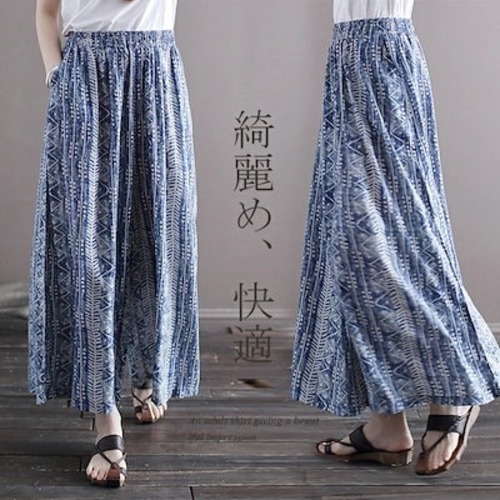 ワイドパンツ パンツ レディース ガウチョパンツ パンツ ワイドパンツ ボトムス スカーチョ ガウチョ スカンツ レディース エスニック 花柄 リネン ガウチョパンツ 大きいサイズ ロングパンツ ゆっ