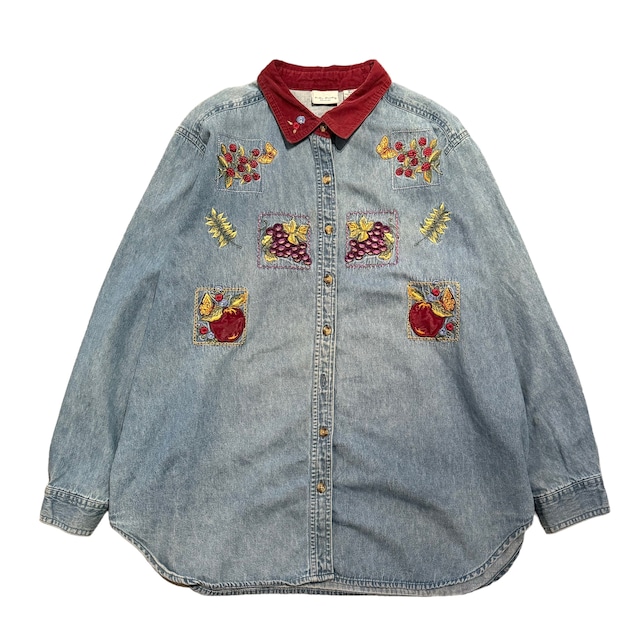 90's Bollie Brooks EMBROIDERY DENIM SHIRT【DW951】