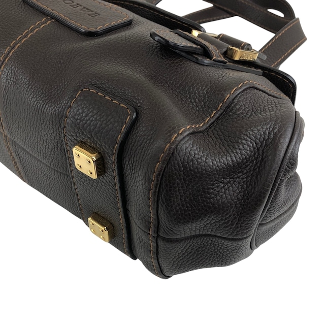 LOEWE ロエベ ハンドバッグ ブラウン 型押しロゴ レザー フラップ vintage ヴィンテージ オールド s7e7fm