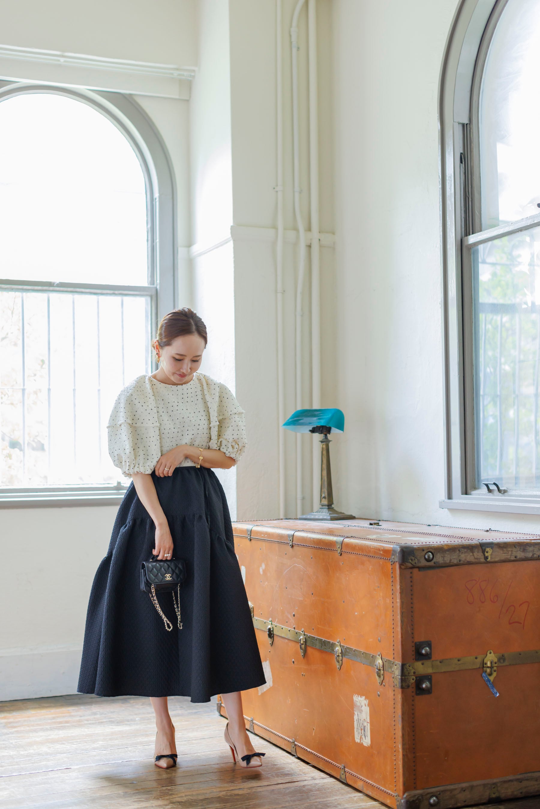 甘派のママが続々と穿いてる『ブルレアのジャカードスカート』着こなし  