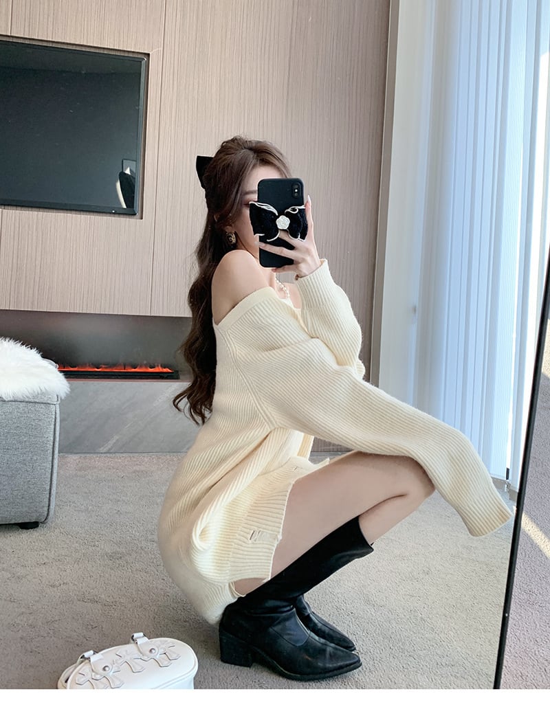 dress】オフショルダーニットワンピース M18621 | nanastyle