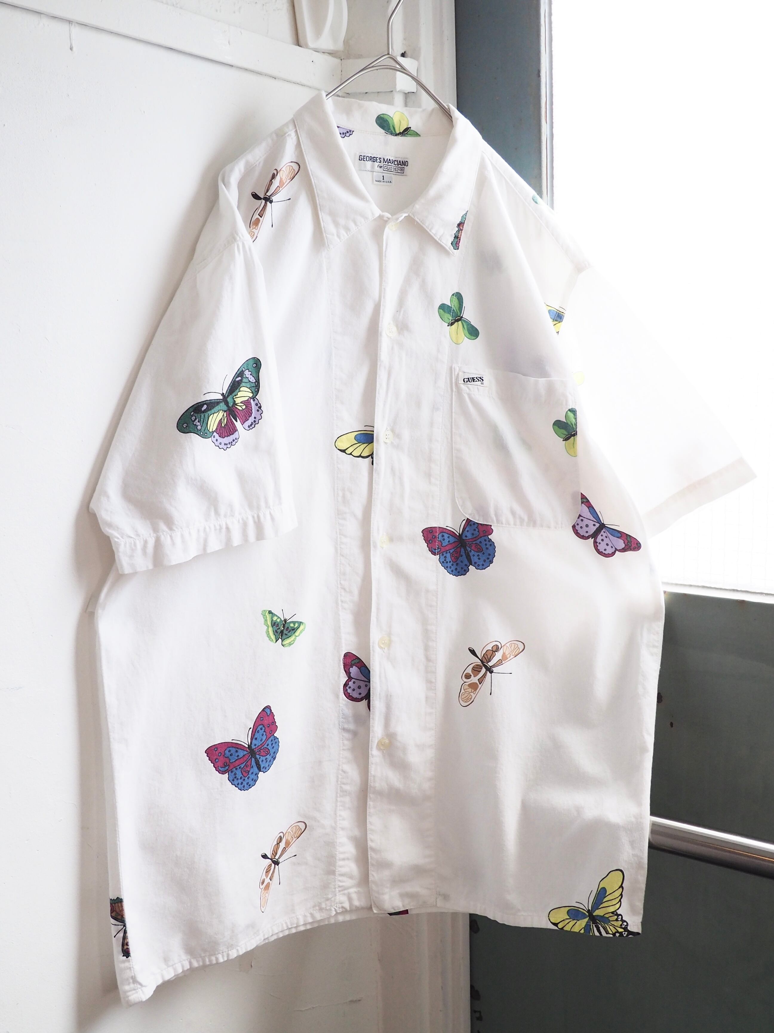 1990s ” Georges Marciano for GUESS ” Butterfly printed cotton SS shirt (made in Usa)
