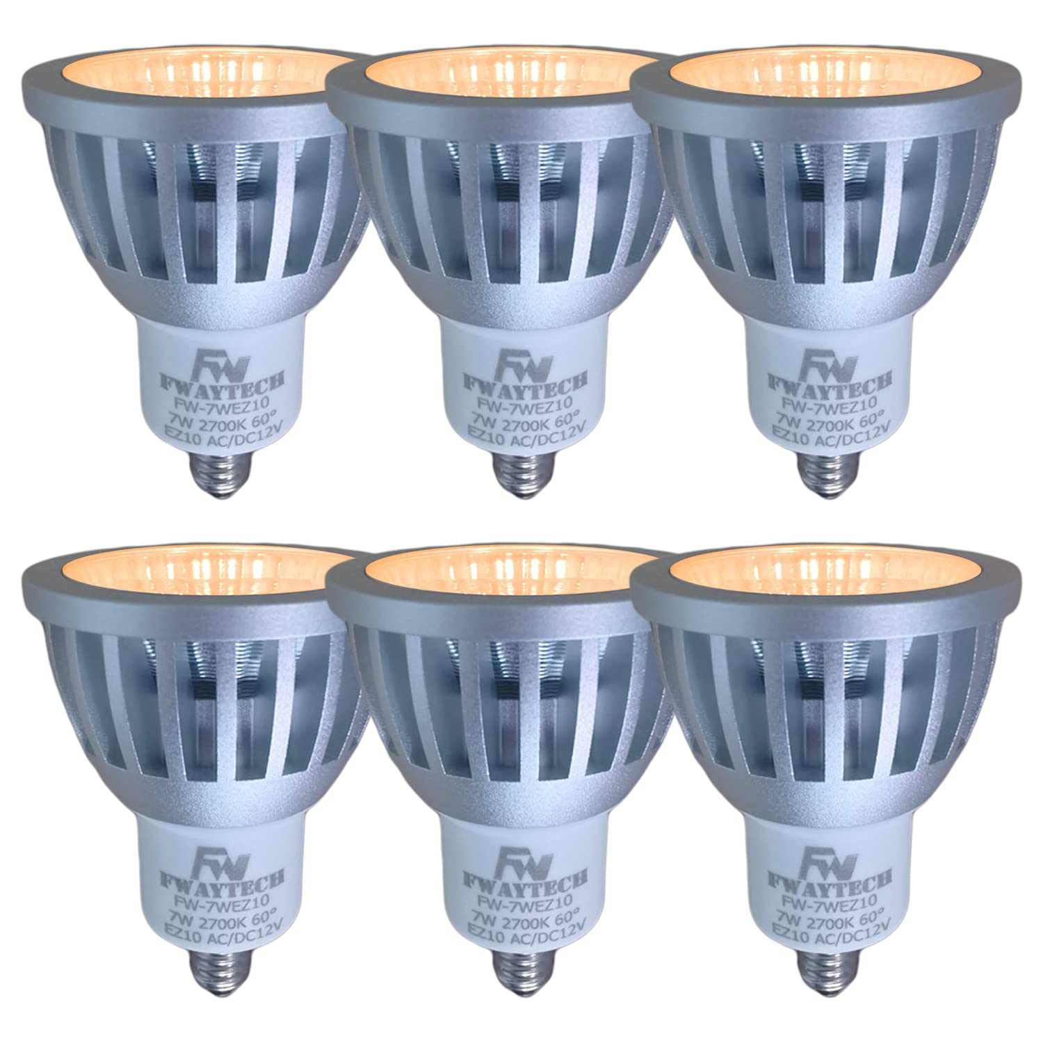 FWAYTECH ez10 led電球 12V COB7W JR50ダイクロ型 ハロゲン電球60W~75W相当 密閉器具対応 (電球色相当(2700K), 7W EZ10口金 60度(6個))