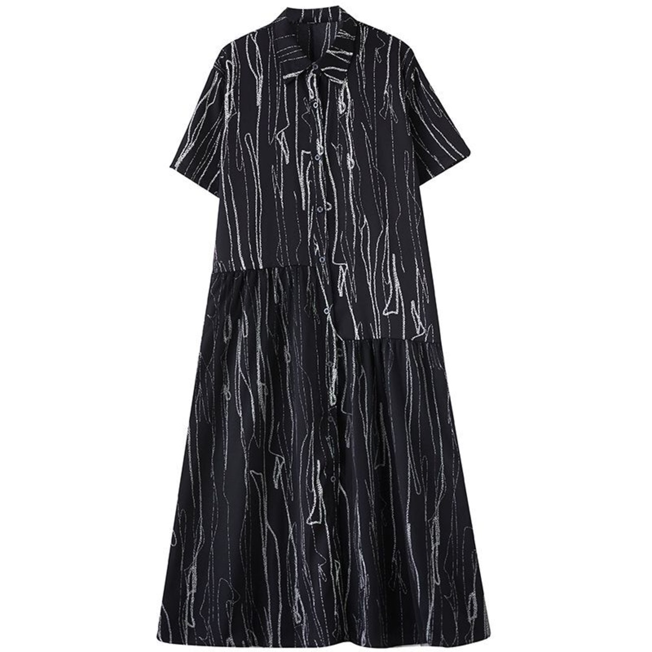 手書き風ストライプ柄 シャツワンピース  30123