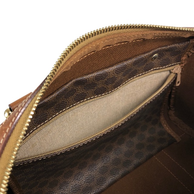 CELINE セリーヌ マカダム ハンドバッグ ブラウン ブラゾン型押し PVC ミニボストン vintage ヴィンテージ オールド mvau3t