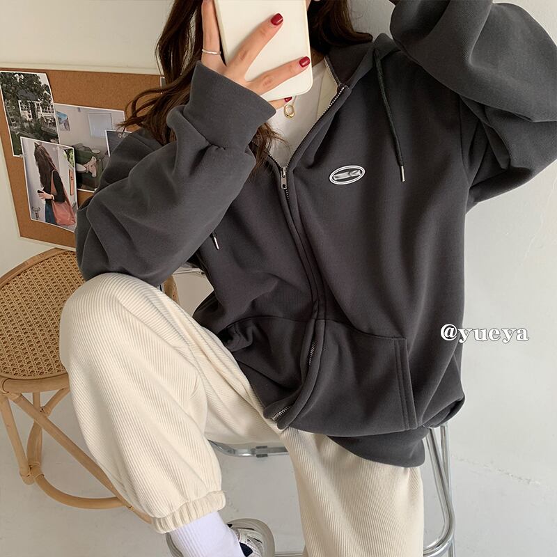 ベルベットセーター ジャケット オータムウィンタースタイルルーズフードトップス 秋物 冬物 クレセントシティ4799882493