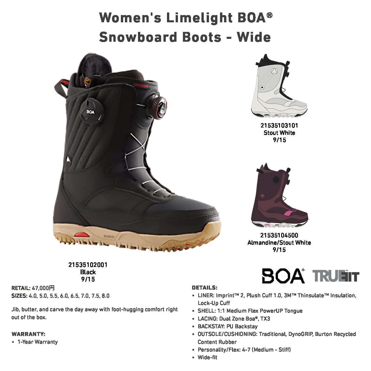 23-24年モデル BURTON .『 LIMELIGHT BOA-WIDE 』. Black . バートン