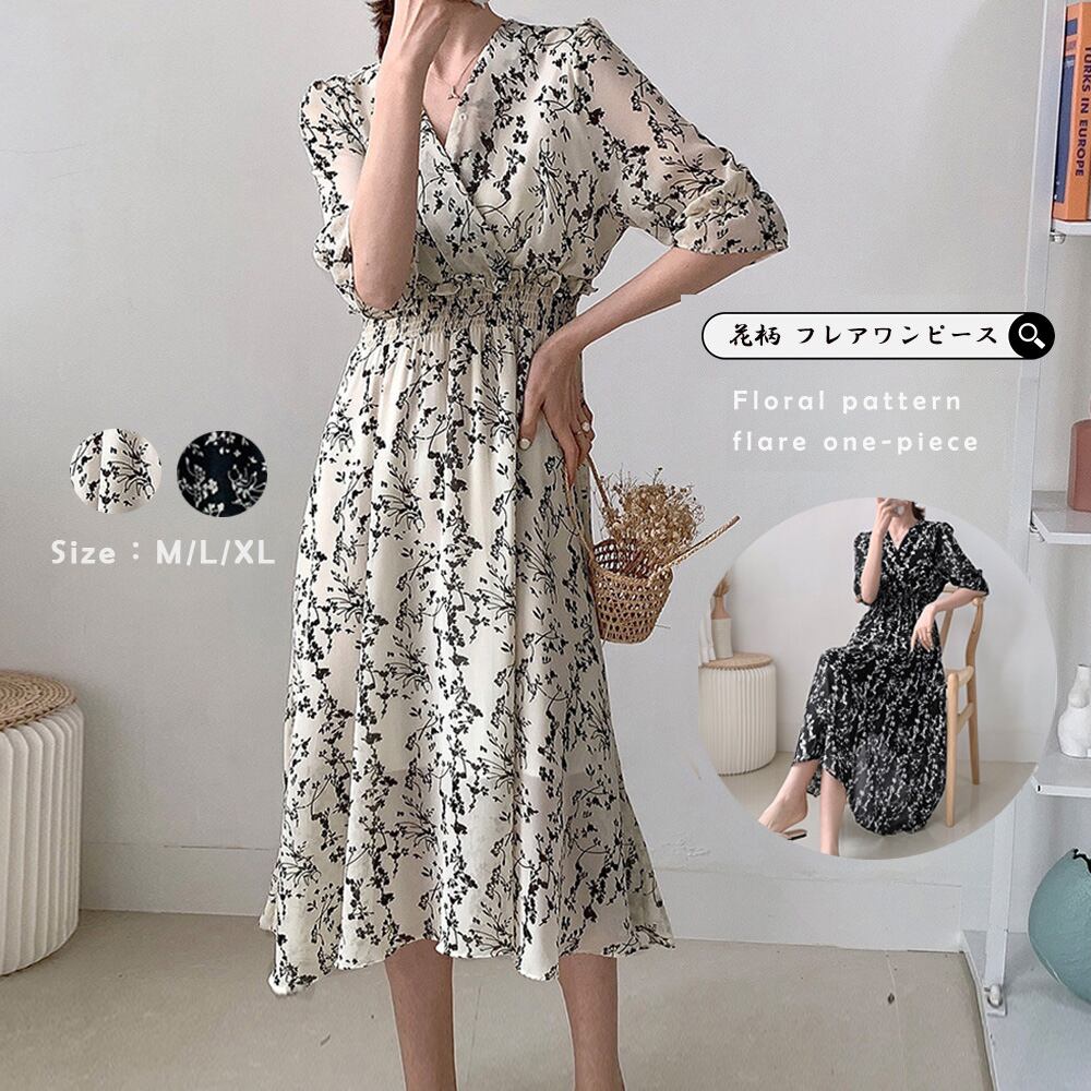 花柄 フレアワンピース春夏カシュクール風