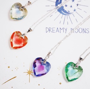ぽわんハートペンダント Vintage two tone  heart glass necklace