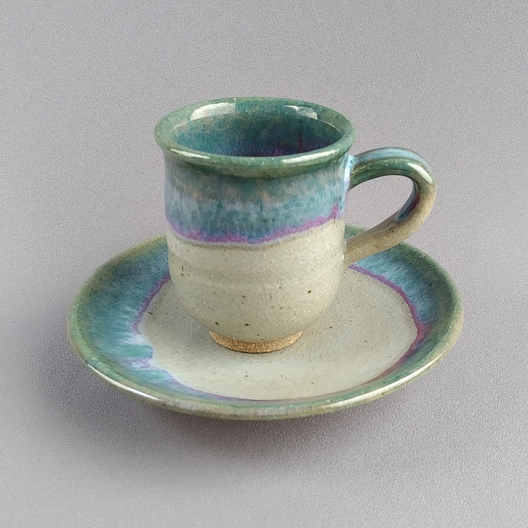 コーヒーカップ 緑釉 【商品番号：00910_A-B】 | やきもの實陶（さねとう）