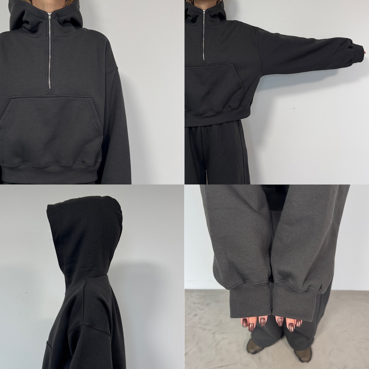 裏起毛ハーフZIPショート丈PK/チャコール