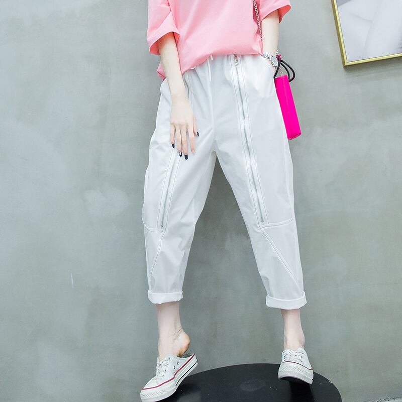 サマーハイウェストウェストルーズジッパーパンツ カジュアル 大きめサイズ 夏物 ミックスインファッション47999217761