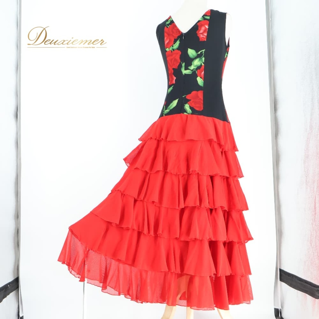 フラメンコ 衣装 prima boutique プリマブティック ドレス ワンピース レッド系 グリーン系 ブラック系 赤 黒 緑 花柄 ダンス パーティ 発表会 フリル レース 薔薇 薔薇柄 発表会衣装 舞台衣装 ダンス衣装 エレガント