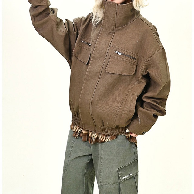 ワークデザインハイカラーブルゾン 2col   R01126