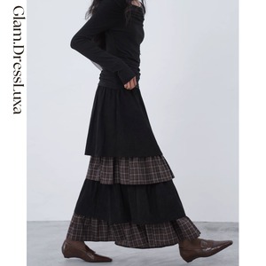 Check Tiered ロングスカート_S51
