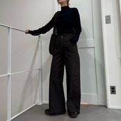ハイウエストカットオフストレッチデニムPT  /ダークブラウン
