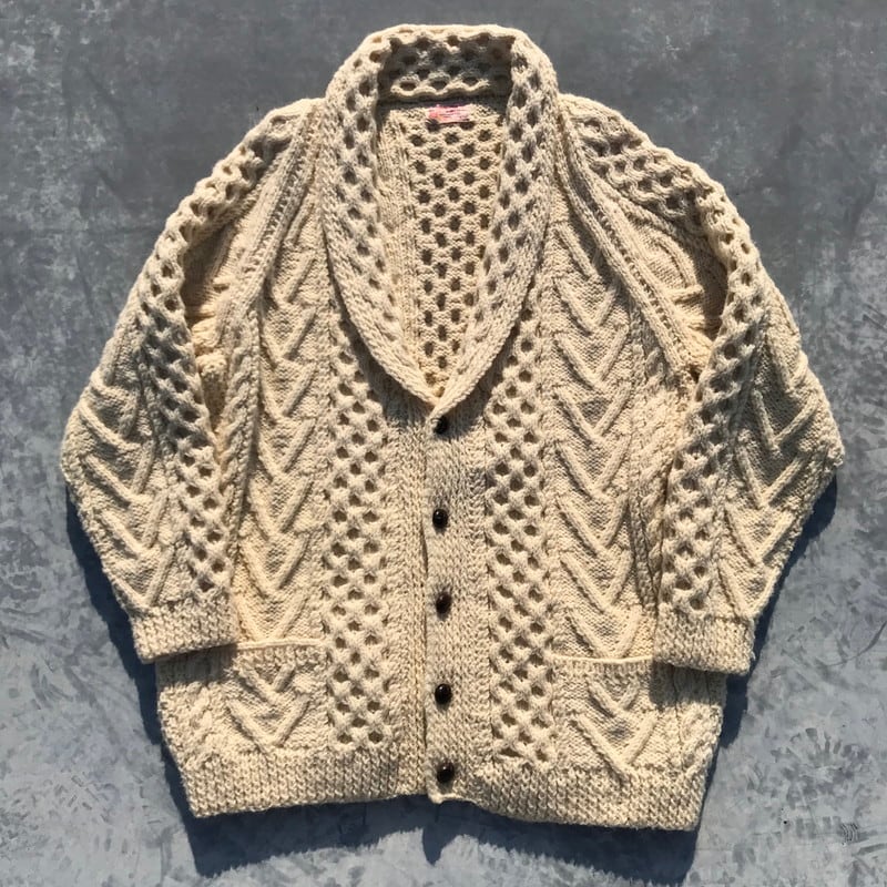 60's 70's アランニットカーディガン HAND KNIT フィッシャーマン 生成り ショールカラー 美品 L位 希少 ヴィンテージ |  agito vintage powered by BASE