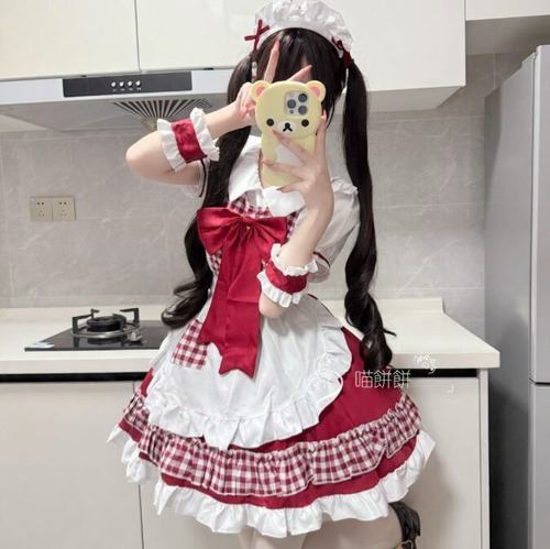 メイド服♡ビッグリボン付きギンガムチェックメイド服　kos35★