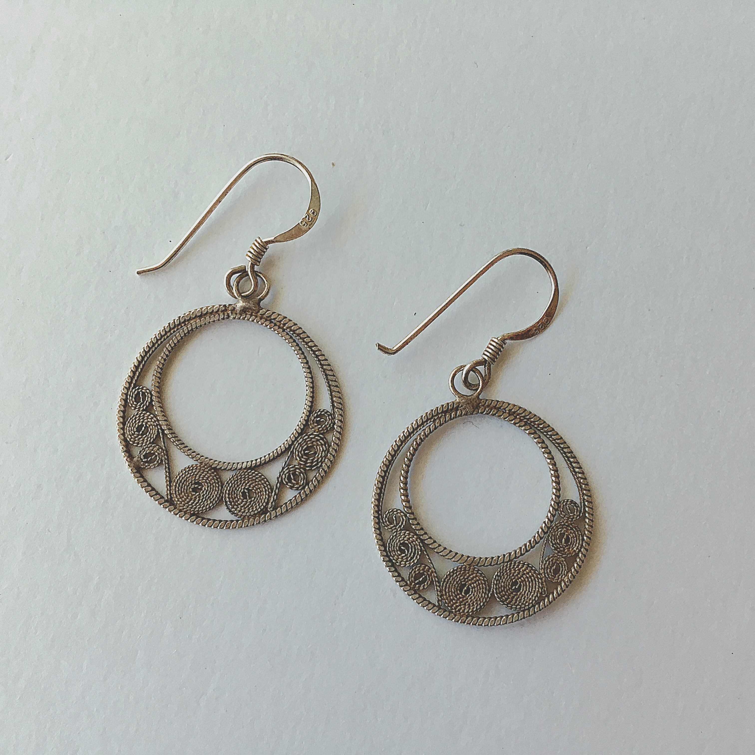 Vintage 925 sterling silver filigree hoop earrings ヴィンテージ