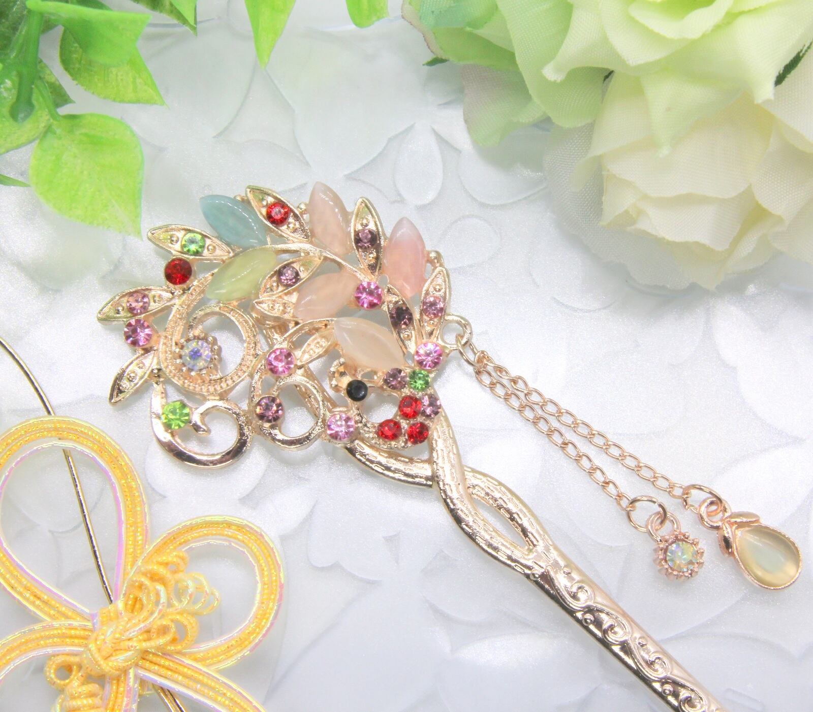 かんざし 一本 和装 着物 アンティーク 髪飾り くじゃく 羽 カラフル