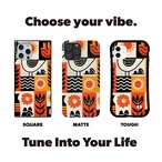 受注生産 iPhoneケース 太陽と花の白背景フォーク柄｜フォークアート FMSY019B