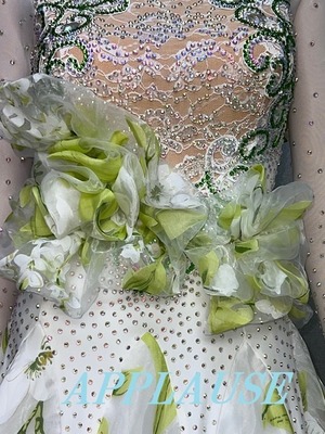 社交ダンス ドレス　スタンダード　モダンドレス　ホワイト（花柄）　M　デモ・競技用ドレス　発表会衣装　パーティドレス　ワンピース　舞台衣装
