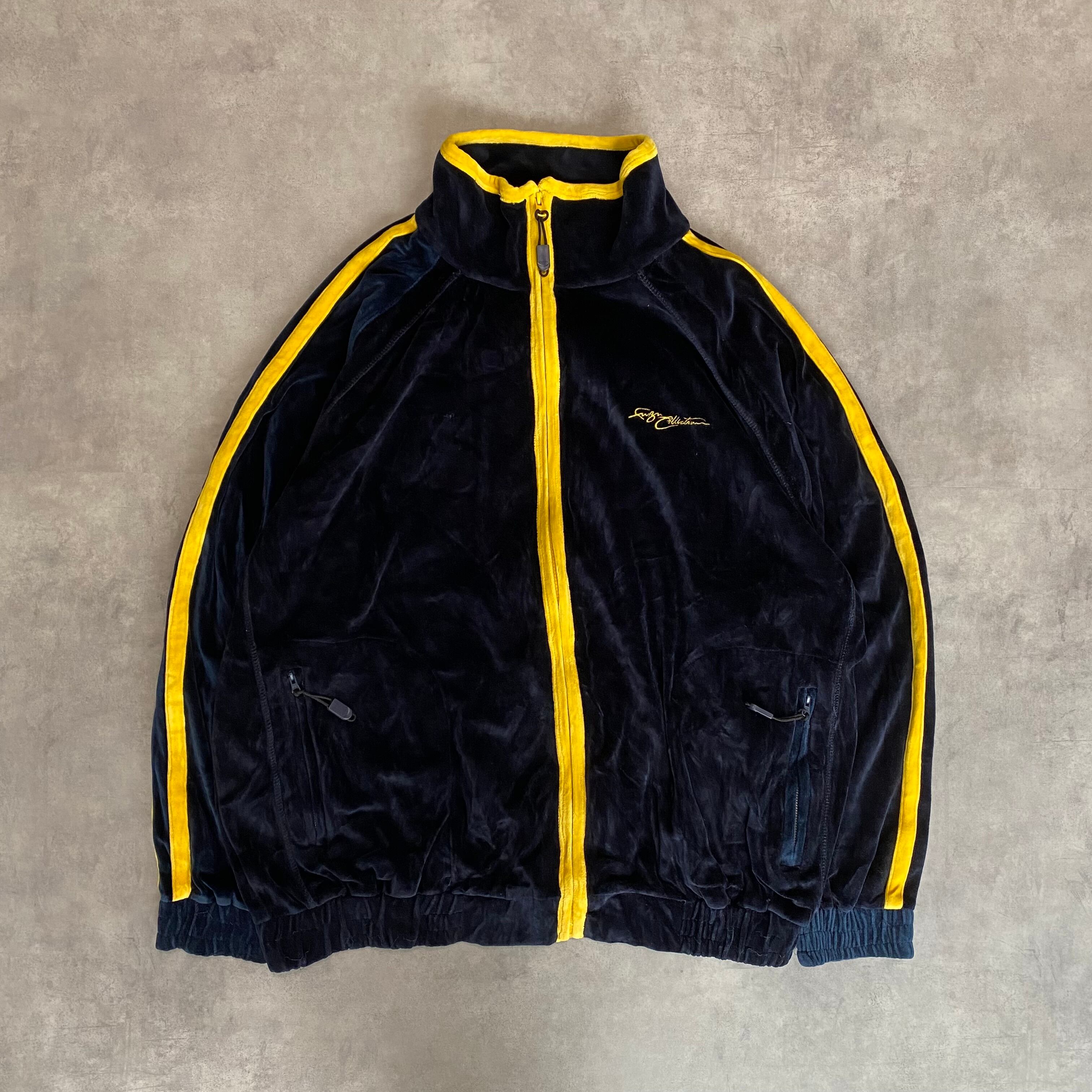 FUBU フブ ベロア トラックジャケット ロゴ刺繍 XL ネイビー 紺 黄色 