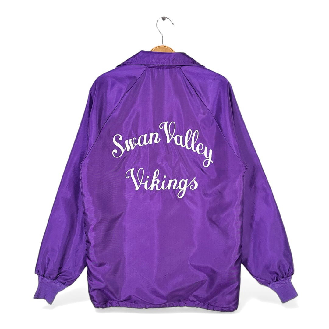 80s ダックスター ヴィンテージ コーチジャケット チェーンステッチ刺繍 DUCKSTER パープル サイズS 古着 DZ0769