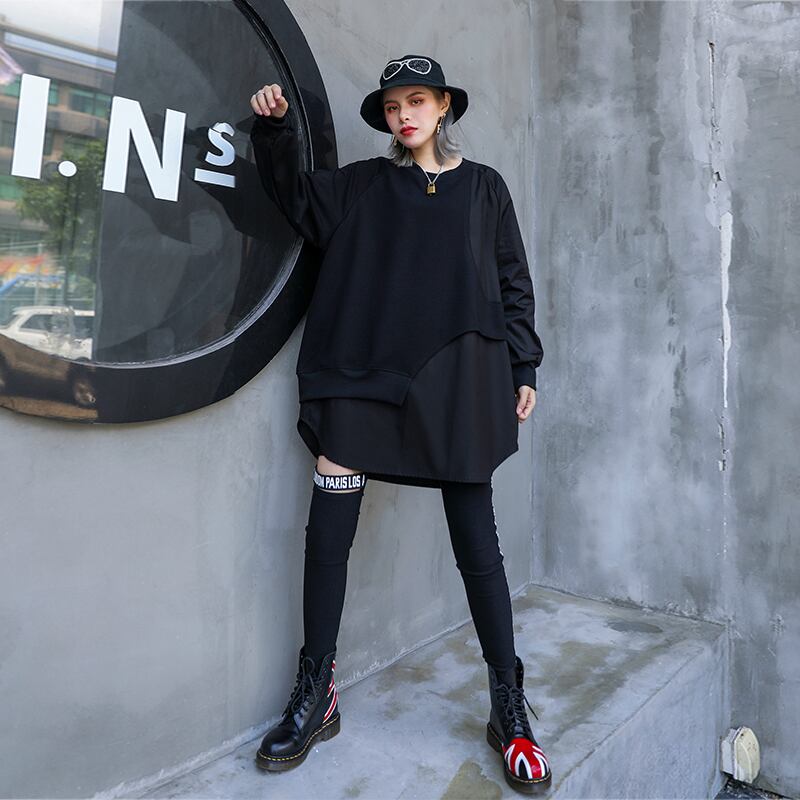 長袖Tシャツ女性インスーパーファイヤールーズミドル丈ラージサイズトレンディな黒の陰謀初秋のシャツデザインセンス女性ニッチ ラブタオタオダレンハウス61172813639