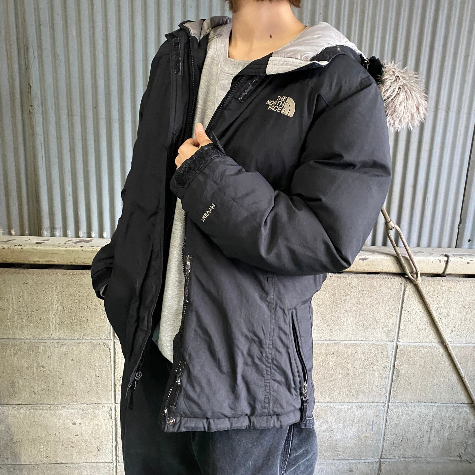 THE NORTH FACE ザノースフェイス HYVENT フェイクファー ダウンジャケット ガールズXL 古着 ハイベント アウトドアジャケット  レディースM相当 ブラック 黒【ブルゾン・ジャケット】 | cave 古着屋【公式】古着通販サイト