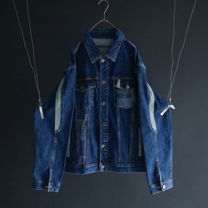 over silhouette embroidery & fabric switching design denim jacket