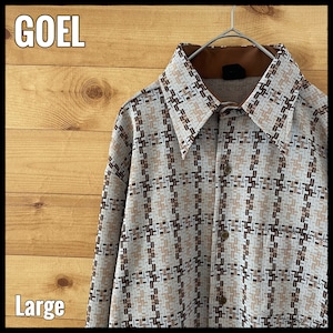 【GOEL】台湾製 ポリシャツ 総柄 長袖シャツ 70s レトロ Lサイズ US古着 アメリカ古着