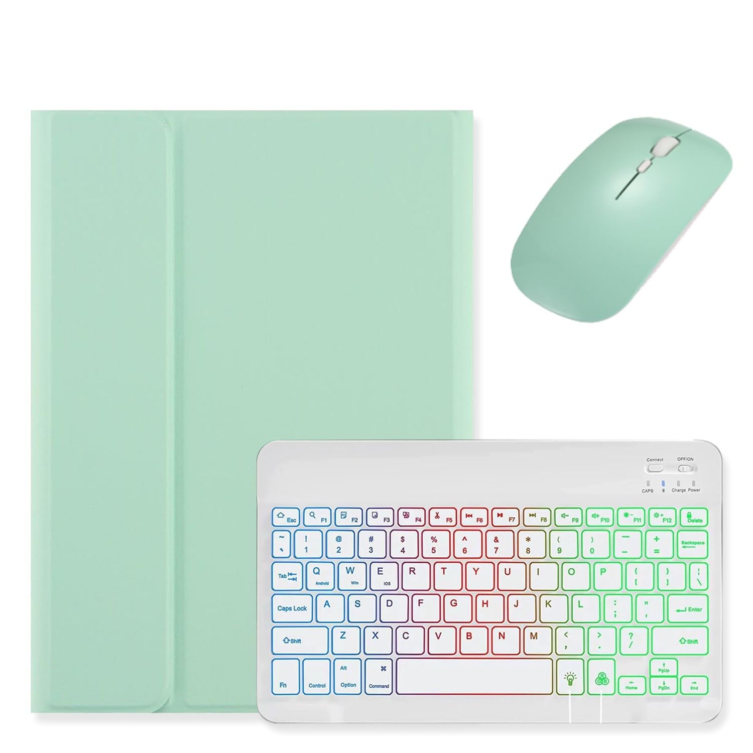 マウス付き iPadAir11インチ M4/M3/M2用の キーボードケース レインボーバックライト付き iPad Air 第5/4世代 10.9インチ用の キーボードカバー 可愛い マグネット分離式 女性 レディース,ミント+白